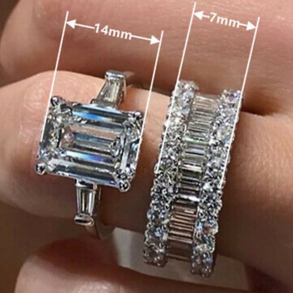 NEW 2pcs/set 925 Silver Rings Emerald Cut - Picture 2 of 2